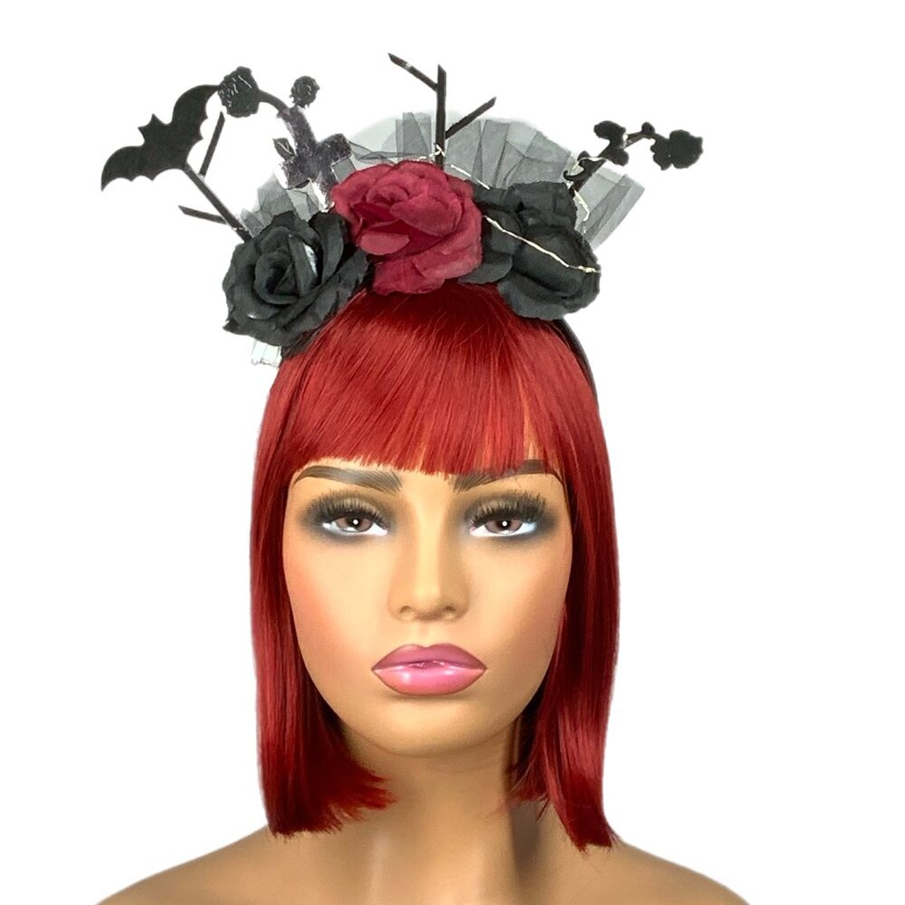 Goth Halloween LED Light Up Headband Bat Cross Roses Graveyard Costume Party - Picture 1 of 17